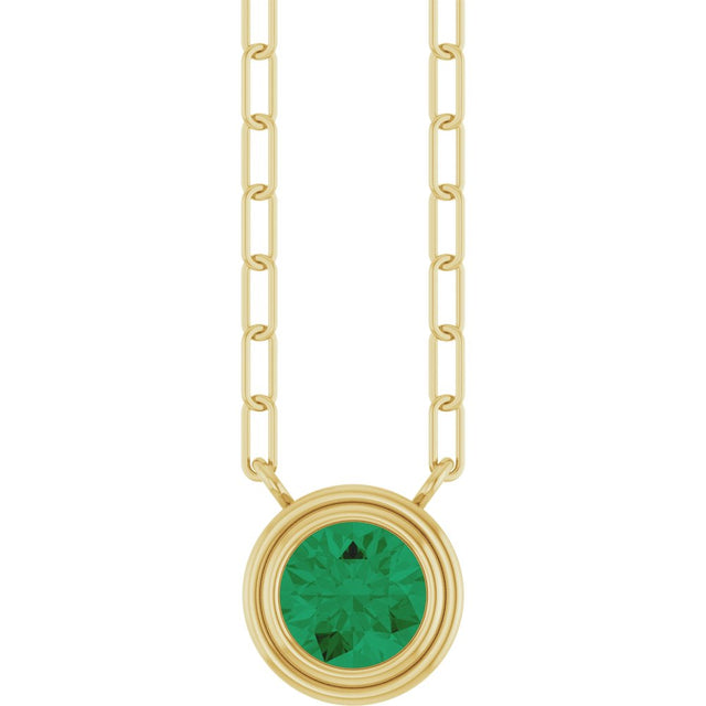 14K Yellow Gold Lab-Grown Emerald 18" Necklace