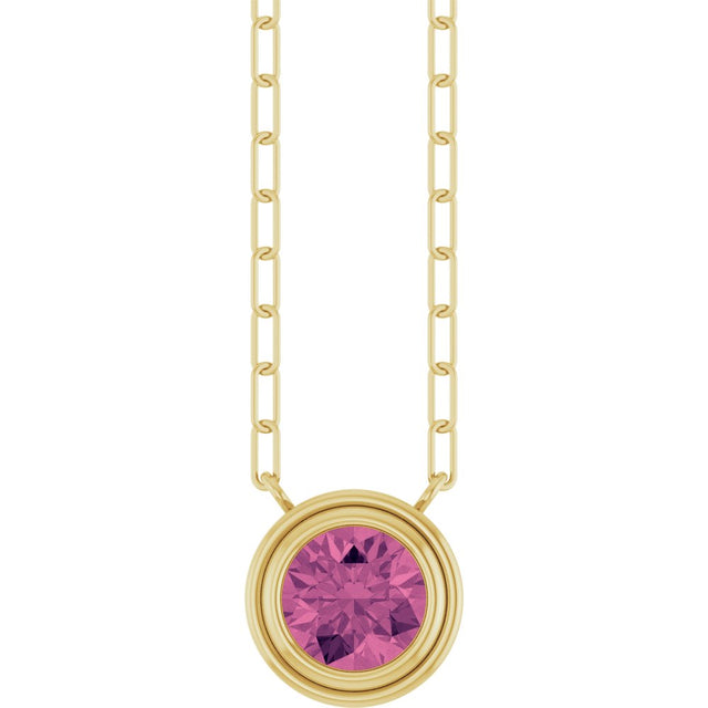 14K Yellow Natural Pink Tourmaline 18" Necklace