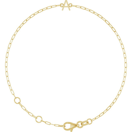 14K Yellow Gold Sans Serif Initial A 6 1/2-7 1/2" Bracelet