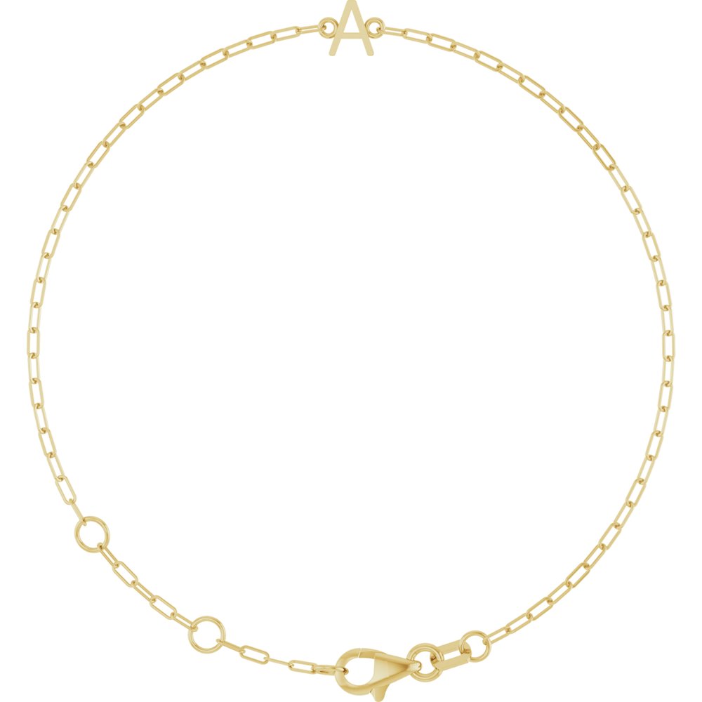 14K Yellow Gold Sans Serif Initial A 6 1/2-7 1/2" Bracelet