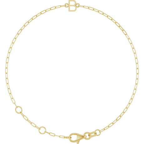 14K Yellow Gold Sans Serif Initial B 6 1/2-7 1/2" Bracelet