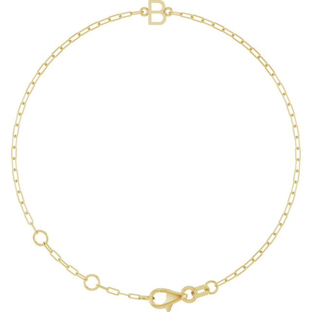 14K Yellow Gold Sans Serif Initial B 6 1/2-7 1/2" Bracelet
