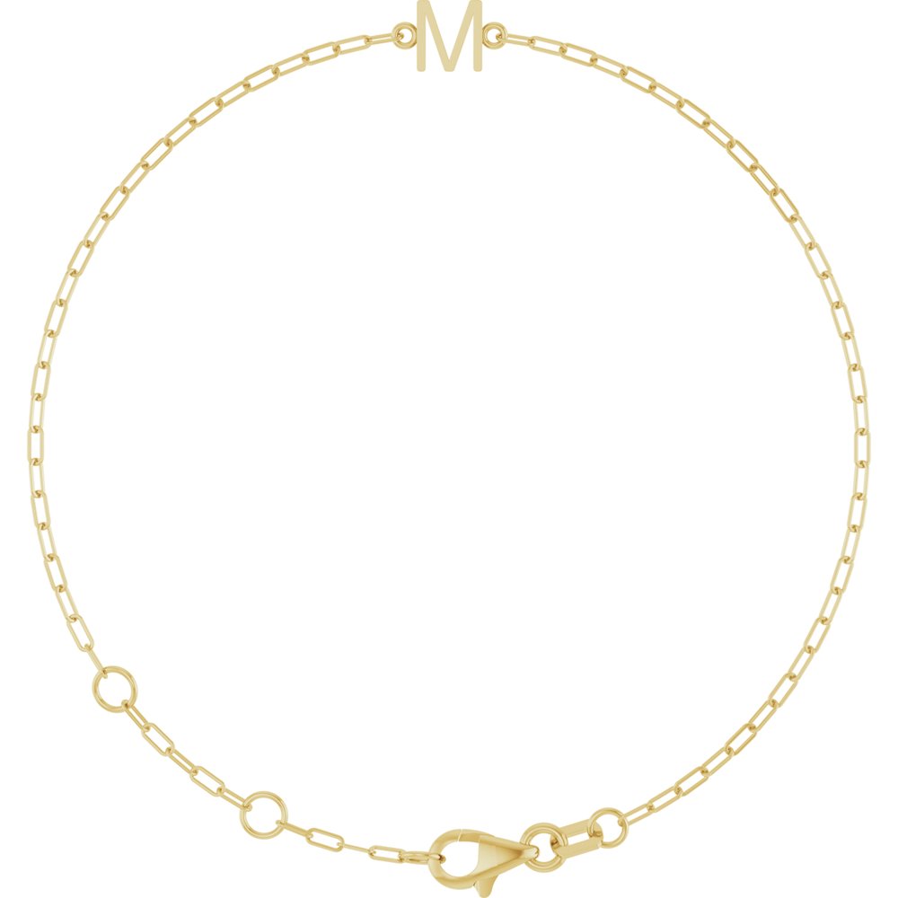 14K Yellow Gold Sans Serif Initial M 6 1/2-7 1/2" Bracelet