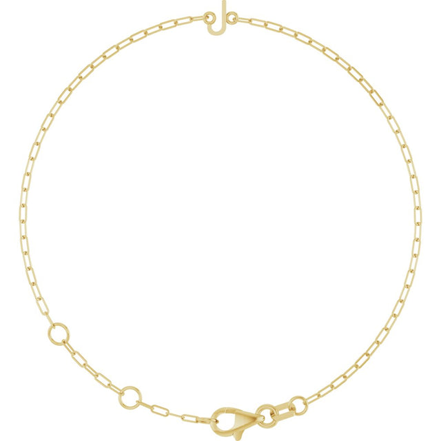 14K Yellow Gold Sans Serif Initial J 6 1/2-7 1/2" Bracelet