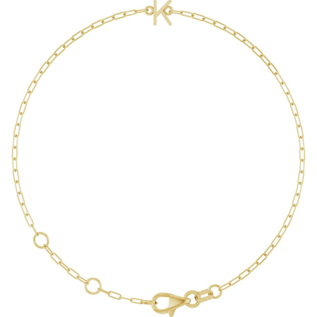 14K Yellow Gold Sans Serif Initial K 6 1/2-7 1/2" Bracelet