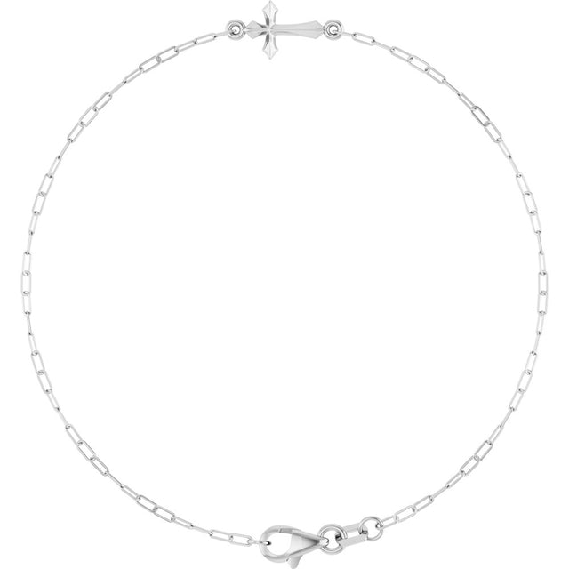 14K White Sideways Cross 7" Bracelet