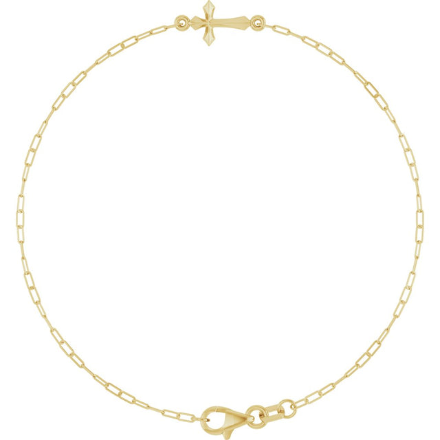 14K Yellow Sideways Cross 7" Bracelet