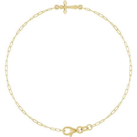 14K Yellow Gold Sideways Cross 7" Bracelet
