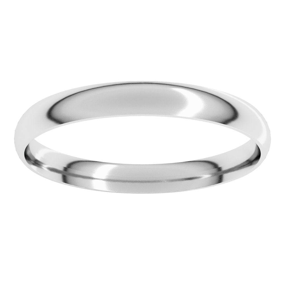 14K White 2.5 mm Ultra-Lightweight Half Round Band Size 10