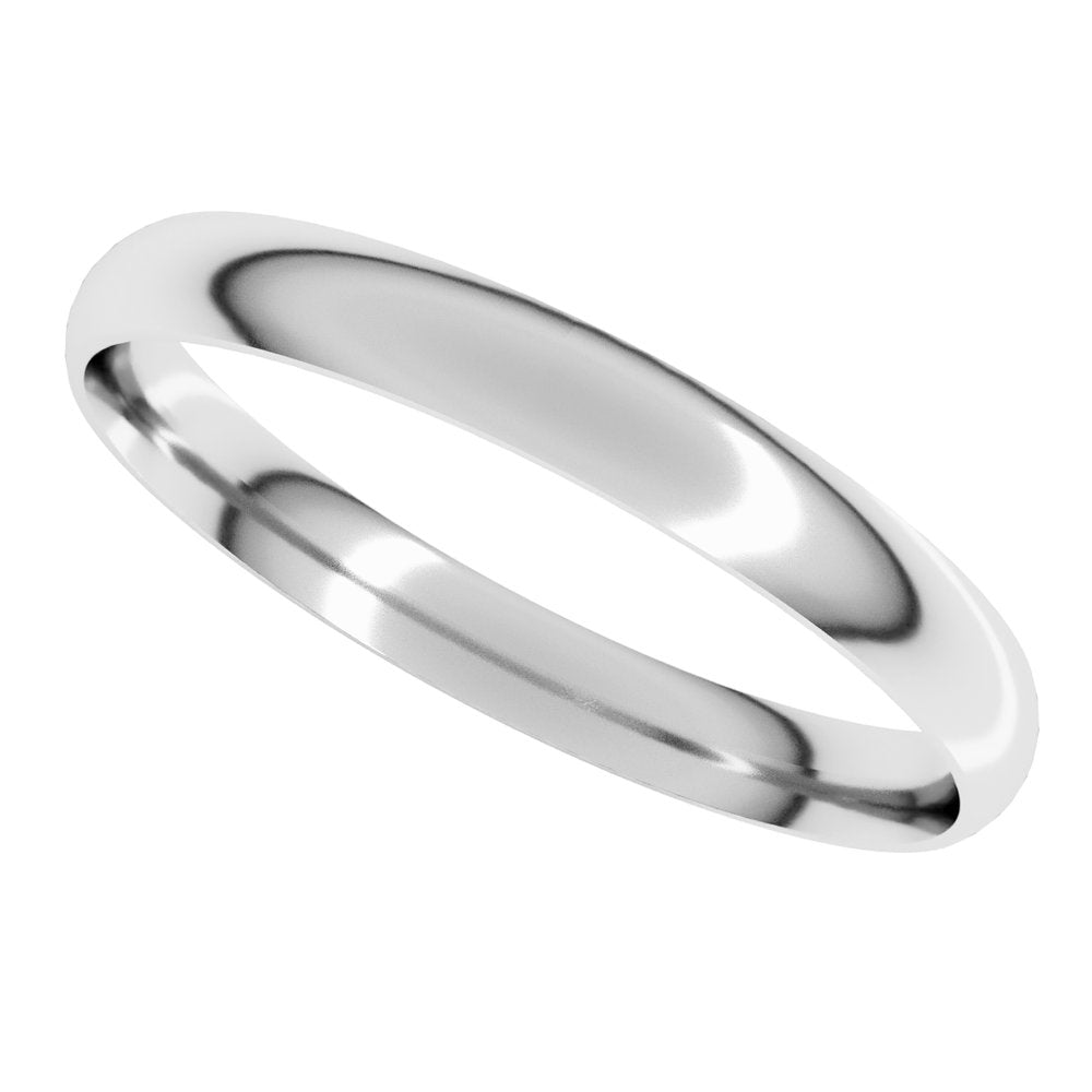 14K White 2.5 mm Ultra-Lightweight Half Round Band Size 10