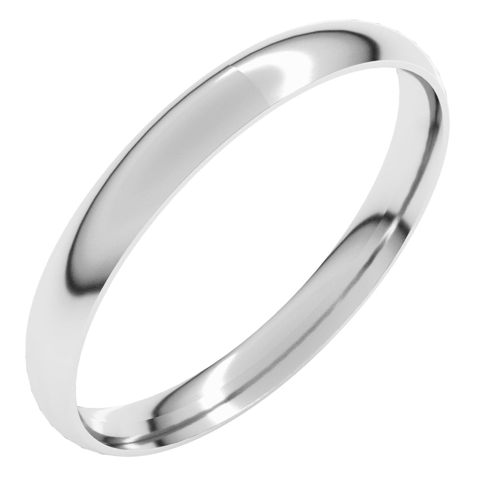 14K White 2.5 mm Ultra-Lightweight Half Round Band Size 10