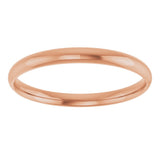 18K Rose Gold 2 mm Ultra-Lightweight Comfort-Fit Half Round Band Size 8
