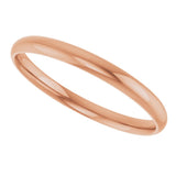 18K Rose Gold 2 mm Ultra-Lightweight Comfort-Fit Half Round Band Size 8