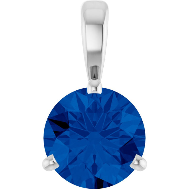 14K White Lab-Grown Blue Sapphire Pendant