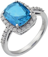 14K White Natural Swiss Blue Topaz & .07 CTW Natural Diamond Ring