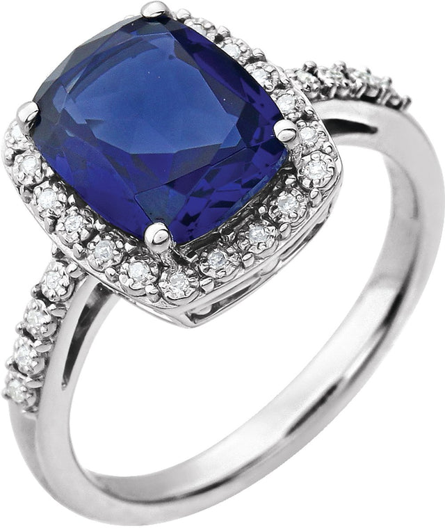 14K White Lab-Grown Blue Sapphire & .07 CTW Natural Diamond Ring