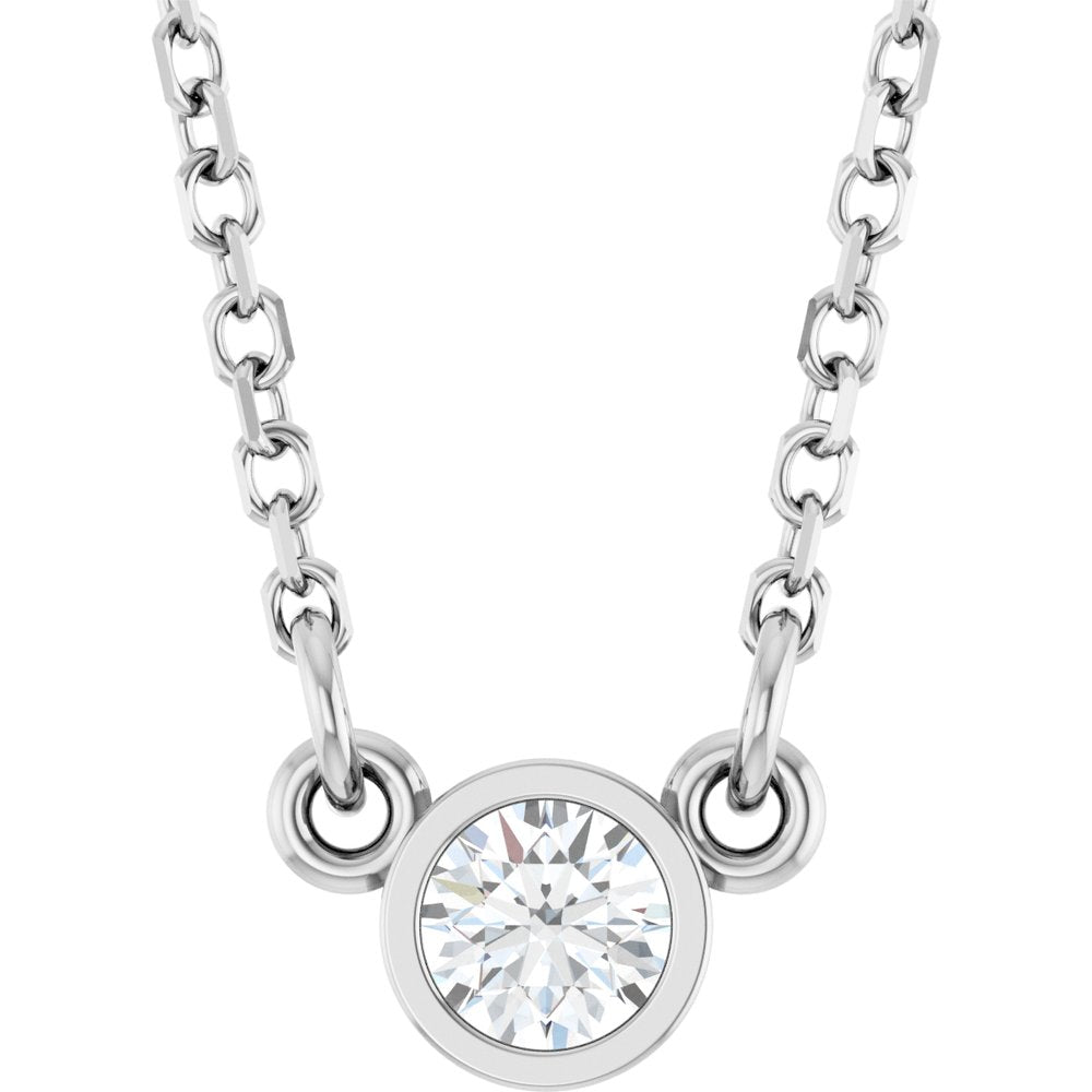 Rhodium-Plated Sterling Silver Natural White Sapphire Solitaire 16" Necklace 