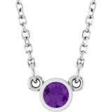 Rhodium-Plated Sterling Silver Natural Amethyst Solitaire 16" Necklace 