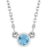 14K White Natural Sky Blue Topaz Solitaire 18" Necklace 