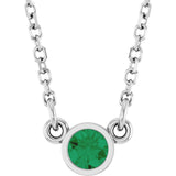 14K White Lab-Grown Emerald Solitaire 16" Necklace 