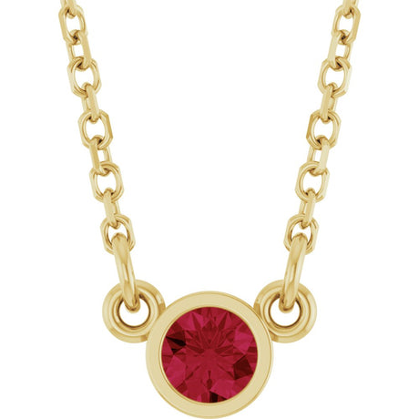 14K Yellow Gold Lab-Grown Ruby Solitaire 16" Necklace 