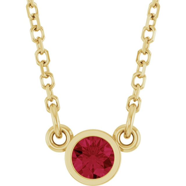 14K Yellow Gold Lab-Grown Ruby Solitaire 16" Necklace 