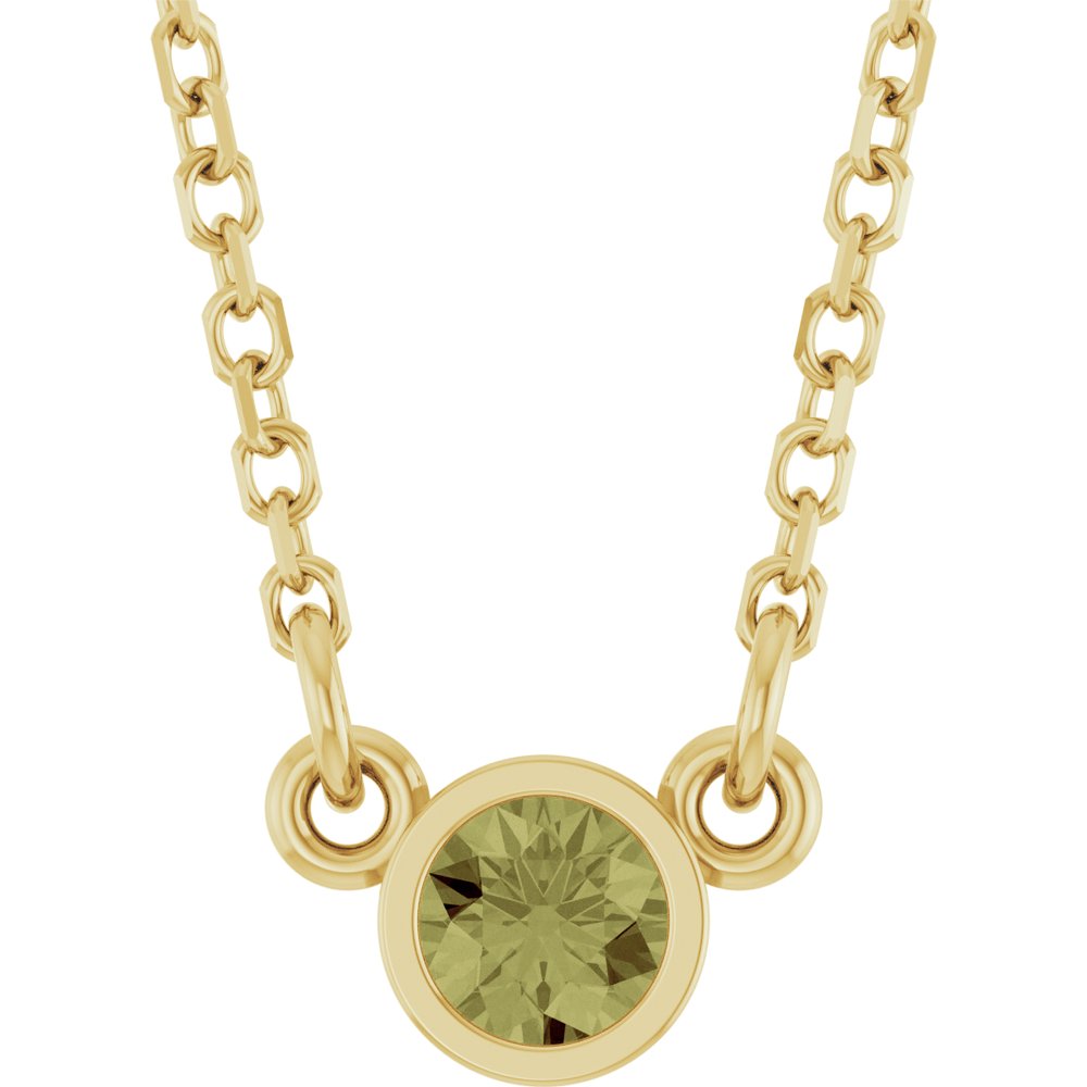 14K Yellow Natural Green Sapphire Solitaire 18" Necklace 