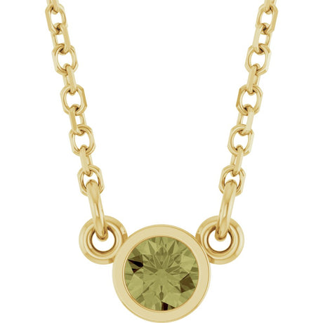 14K Yellow Natural Green Sapphire Solitaire 18" Necklace 