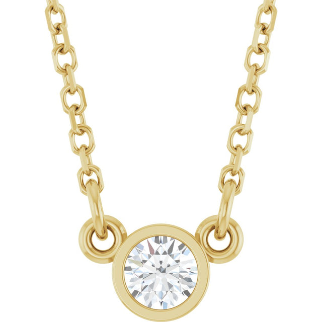 14K Yellow Gold 1/10 CT Natural Diamond Solitaire 18" Necklace 