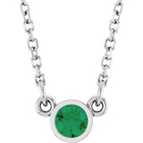 14K White Gold Lab-Grown Emerald Solitaire 16" Necklace 