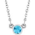 Rhodium-Plated Sterling Silver Natural Aquamarine Solitaire 16" Necklace 