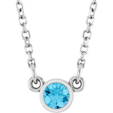 Rhodium-Plated Sterling Silver Natural Aquamarine Solitaire 16" Necklace 