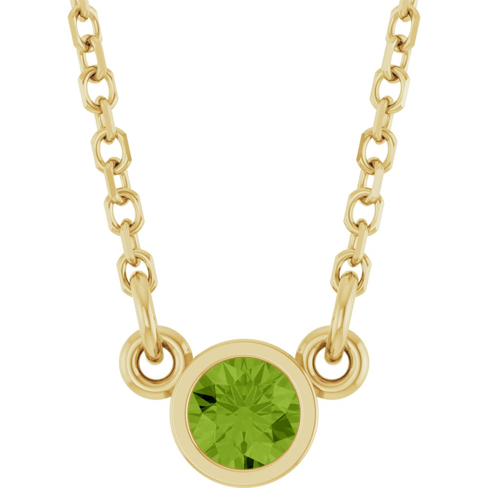 14K Yellow Natural Peridot Solitaire 16" Necklace 