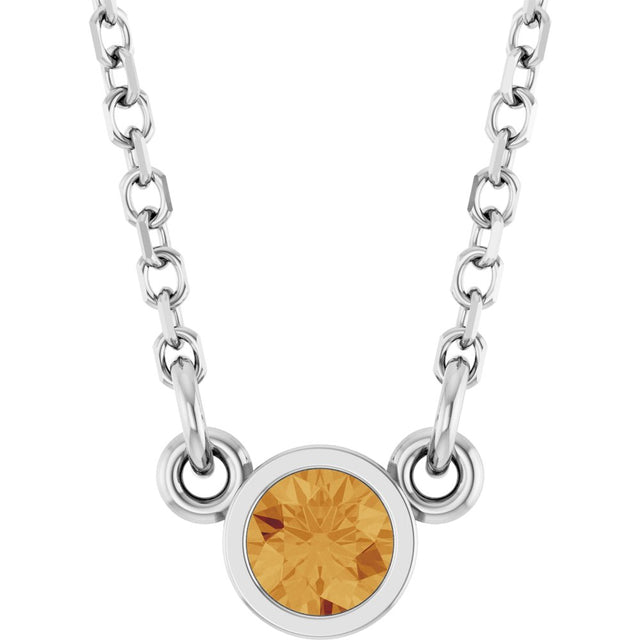 Rhodium-Plated Sterling Silver Natural Citrine Solitaire 16" Necklace 