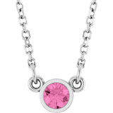 14K White Gold Natural Pink Sapphire Solitaire 18" Necklace 