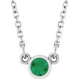 14K White Lab-Grown Emerald Solitaire 16" Necklace 