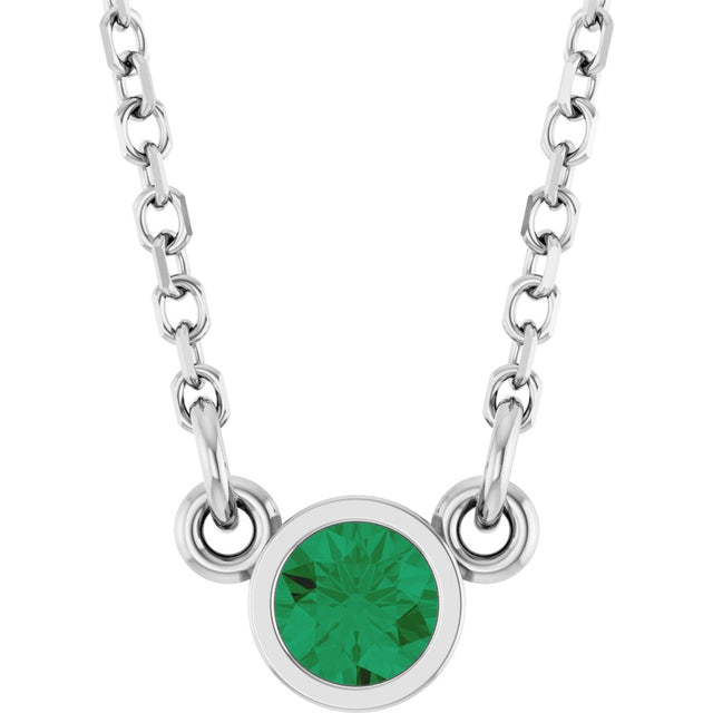 14K White Lab-Grown Emerald Solitaire 16" Necklace 