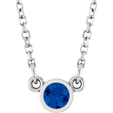 Rhodium-Plated Sterling Silver Imitation Blue Sapphire Solitaire 16" Necklace 