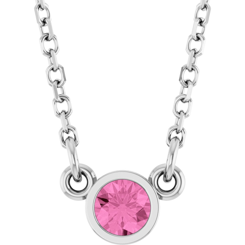 14K White Natural Pink Sapphire Solitaire 18" Necklace 