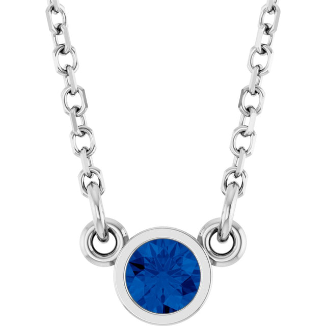 Rhodium-Plated Sterling Silver Imitation Blue Sapphire Solitaire 16" Necklace 