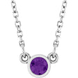 Rhodium-Plated Sterling Silver Natural Amethyst Solitaire 16" Necklace 