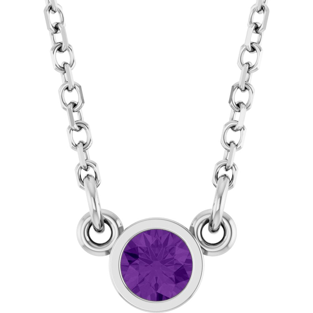 Rhodium-Plated Sterling Silver Natural Amethyst Solitaire 16" Necklace 