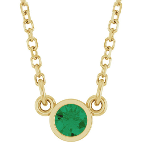 14K Yellow Gold Natural Emerald Solitaire 16" Necklace 