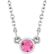 14K White Natural Pink Sapphire Solitaire 18" Necklace 