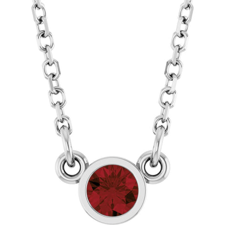 Rhodium-Plated Sterling Silver Natural Mozambique Garnet Solitaire 16" Necklace 