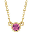14K Yellow Gold Natural Pink Tourmaline Solitaire 16" Necklace 