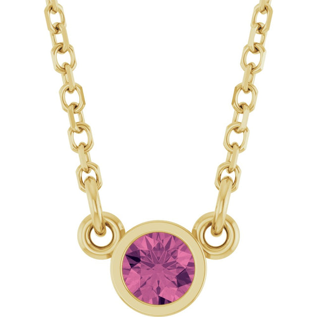 14K Yellow Gold Natural Pink Tourmaline Solitaire 16" Necklace 