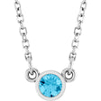 Rhodium-Plated Sterling Silver Natural Aquamarine Solitaire 16" Necklace 