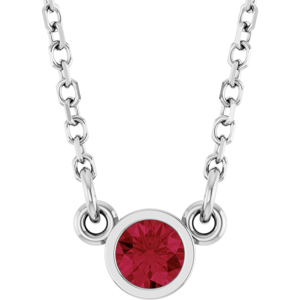 Rhodium-Plated Sterling Silver Lab-Grown Ruby Solitaire 16" Necklace 