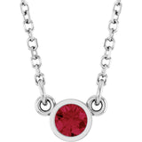 Rhodium-Plated Sterling Silver Lab-Grown Ruby Solitaire 16" Necklace 